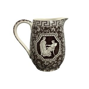 Copeland Spode Greek Brown Transferware Pitcher Jug England Classical Figures 7"